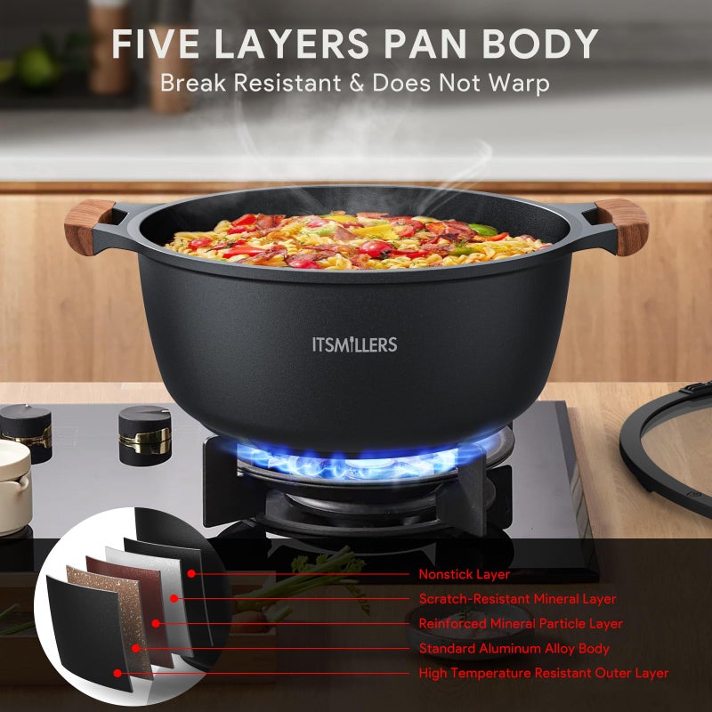 ITSMILLERS Nonstick Stock Pot,6.5 Qt Elegant Aluminum Ceramic Casserole with Pour Spout Lid, Induction Bottom - Image 3